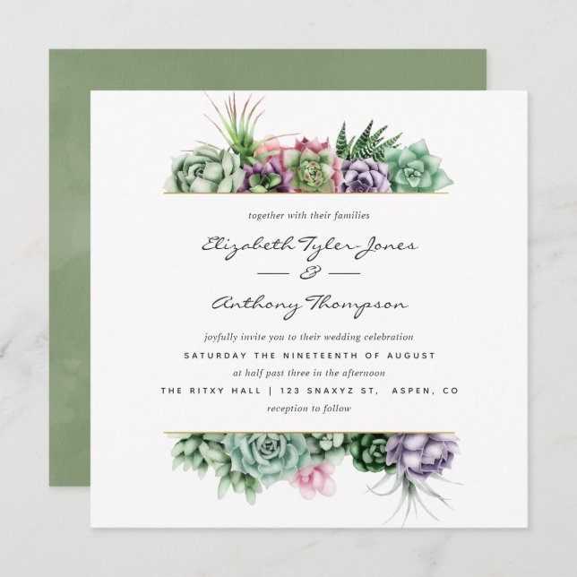 Watercolor Succulents Wedding Invitation (Front/Back)