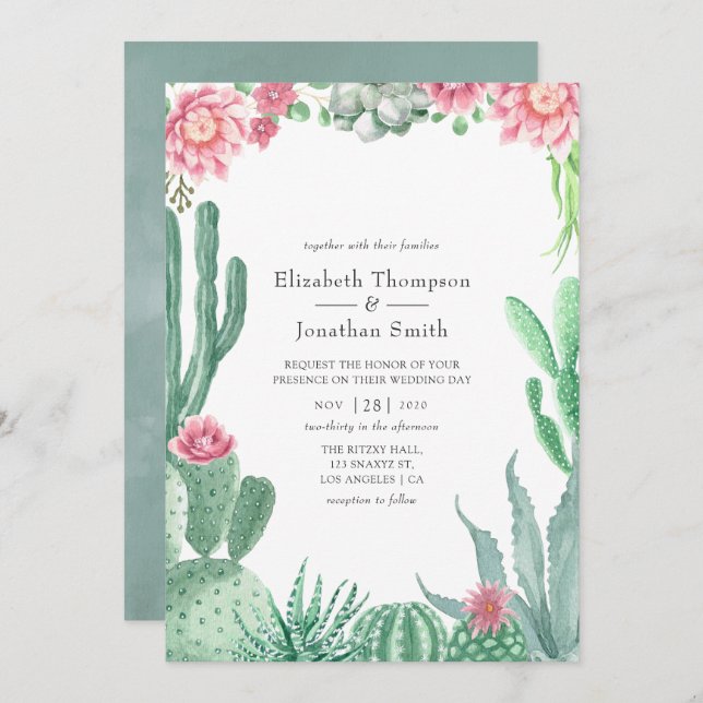 Watercolor Succulents Wedding Invitation (Front/Back)