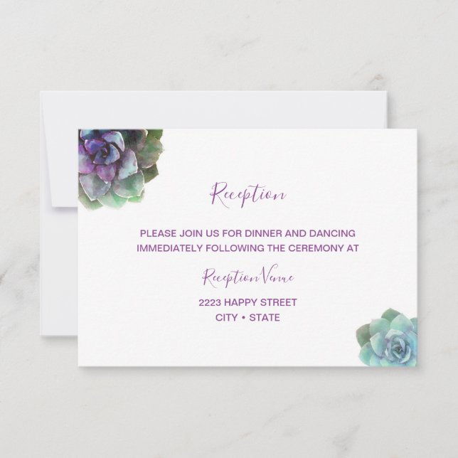 Watercolor Succulents Wedding Invitation Reception (Front)