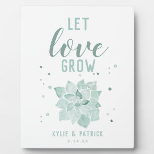 Watercolor Succulents Wedding Let Love Grow Sign Plaque