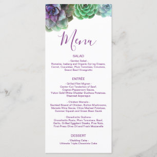 Watercolor Succulents Wedding Menu