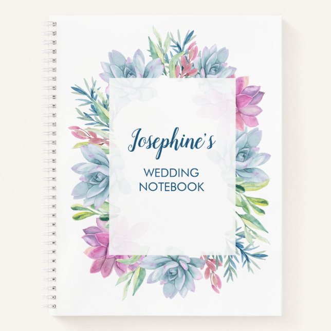 Watercolor Succulents Wedding Notebook (Front)