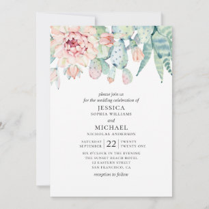 Watercolor succulents wedding. Pink floral cactus Invitation