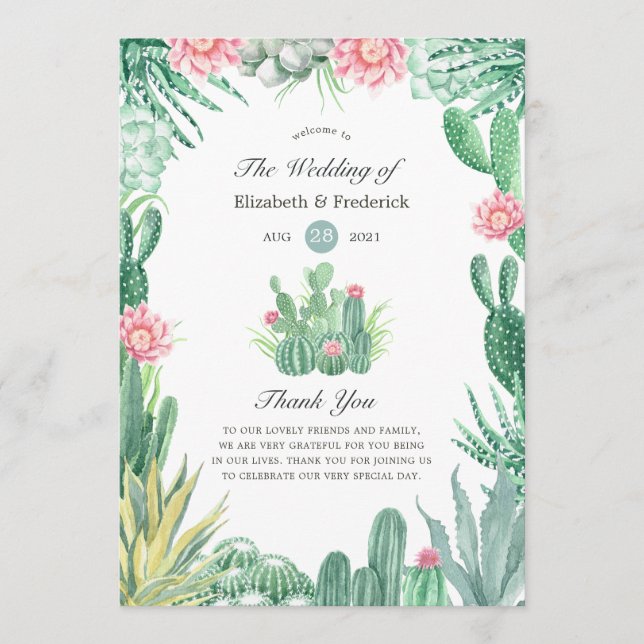 Watercolor Succulents Wedding Programme (Front)