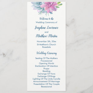 Watercolor Succulents Wedding Programs Programme