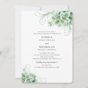 Watercolor succulents wedding rehearsal dinner invitation