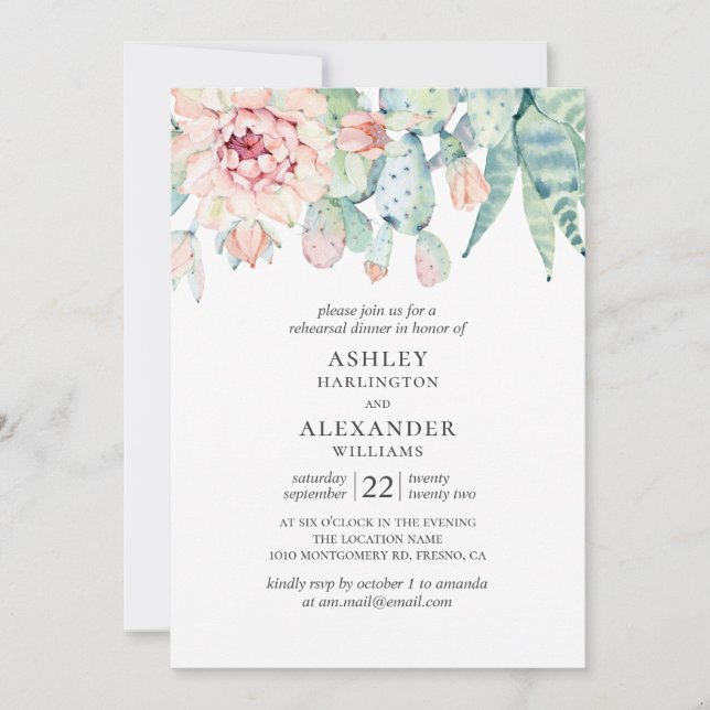 Watercolor succulents. Wedding rehearsal dinner Invitation (Front)