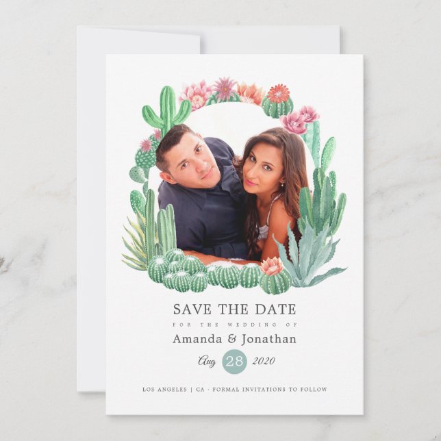 Watercolor Succulents Wedding Save The Date (Front)