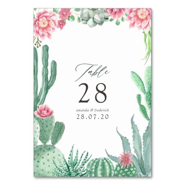 Watercolor Succulents Wedding Table Number (Front)