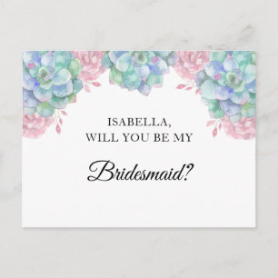 Watercolor succulents. Will you be my bridesmaid Postcard
