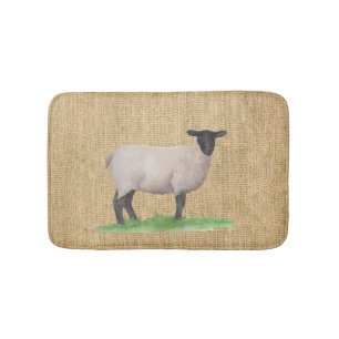 Watercolor Suffolk Sheep Bath Mat