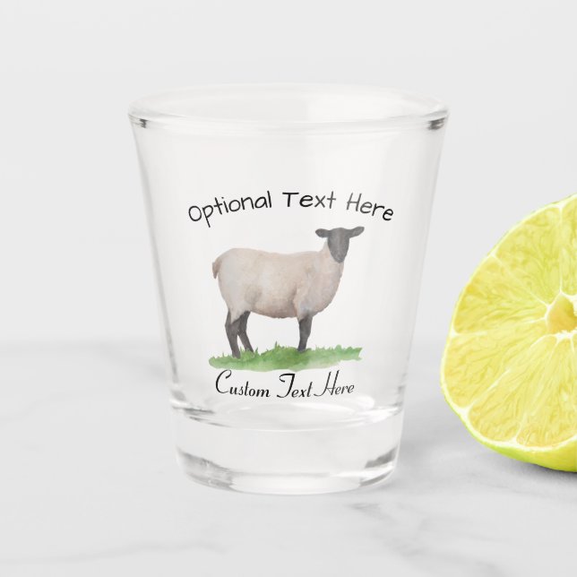 Watercolor Suffolk Sheep Ewe Shot Glass (Front)