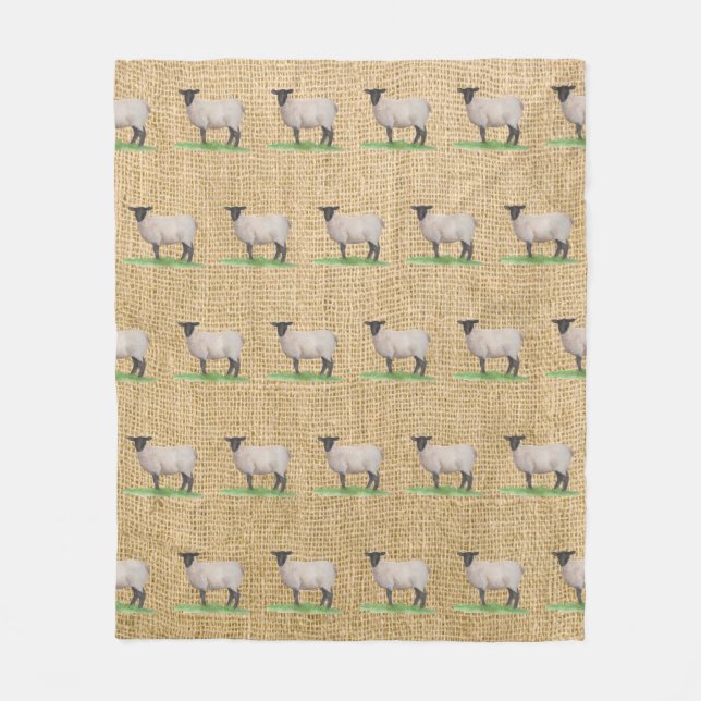 Watercolor Suffolk Sheep Fleece Blanket (Front)