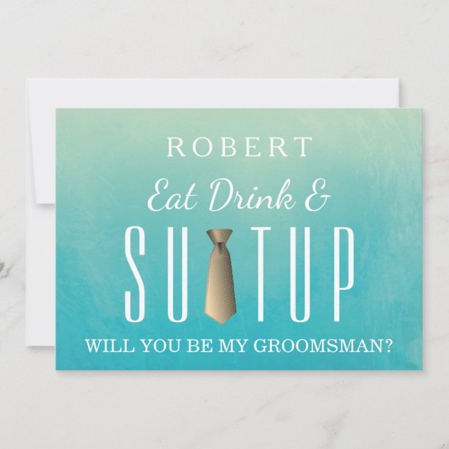 Watercolor Suit-up Will you be my groomsman Invitation (Front)