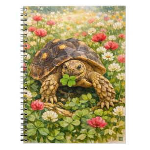 Watercolor Sulcata Tortoise with lucky clover Notebook