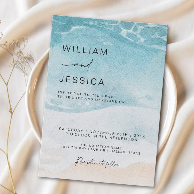 Watercolor Summer Beach Destination Wedding  Invitation (Creator Uploaded)
