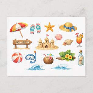 Watercolor Summer Beach Fun  Postcard