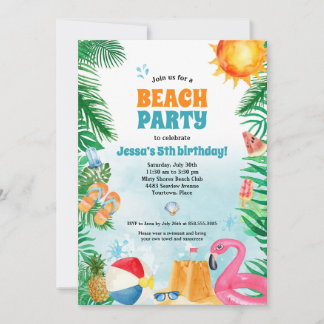 Watercolor Summer Beach Party Invitation