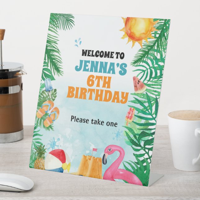 Watercolor Summer Beach Party Pedestal Sign (In SItu)