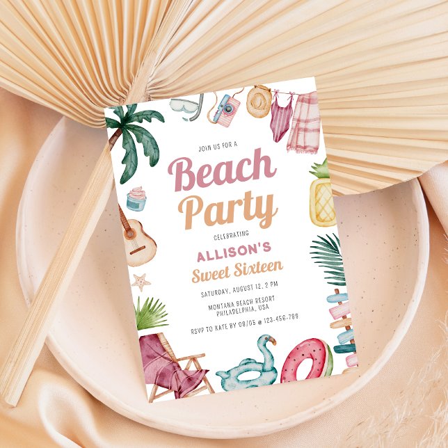 Watercolor Summer Beach Sweet Sixteen Invitation (Creator Uploaded)