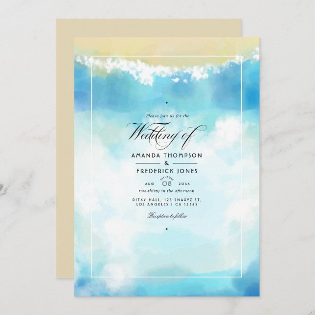 Watercolor Summer Beach Wedding Invitation (Front/Back)
