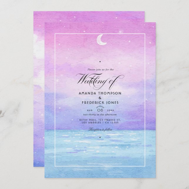 Watercolor Summer Beach Wedding Invitation (Front/Back)
