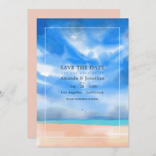 Watercolor Summer Beach Wedding Photo Save The Dat Save The Date
