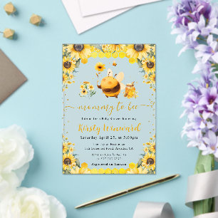 Watercolor Summer Bee and Sunflowers Baby Shower Acrylic Invitations