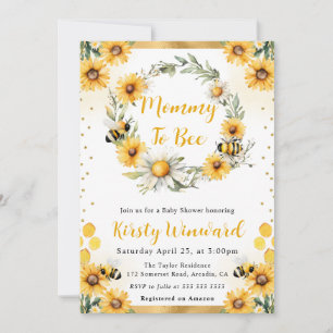 Watercolor Summer Bee and Sunflowers Baby Shower Invitation