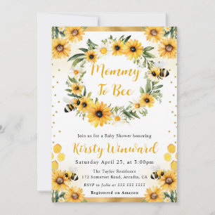 Watercolor Summer Bee and Sunflowers Baby Shower Invitation