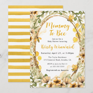 Watercolor Summer Bees and Flowers Baby Shower Invitation