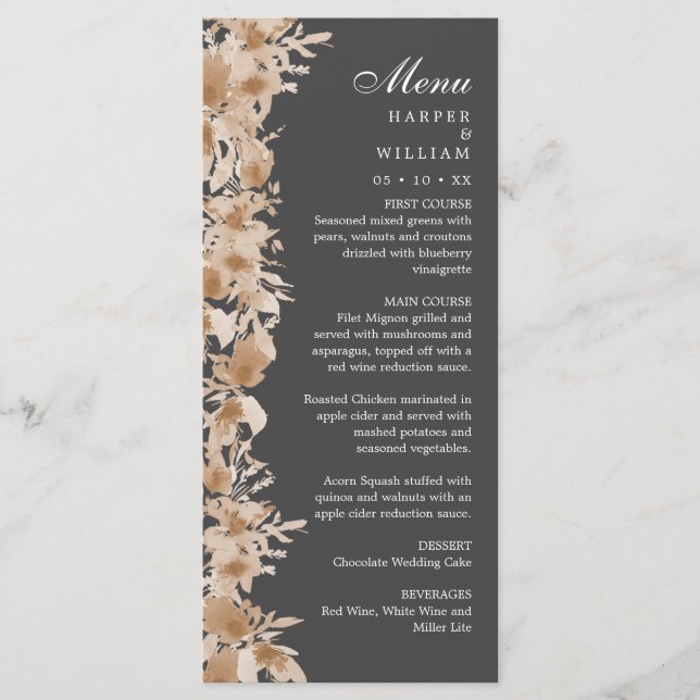 Watercolor summer boho wildflower wedding menu (Front)