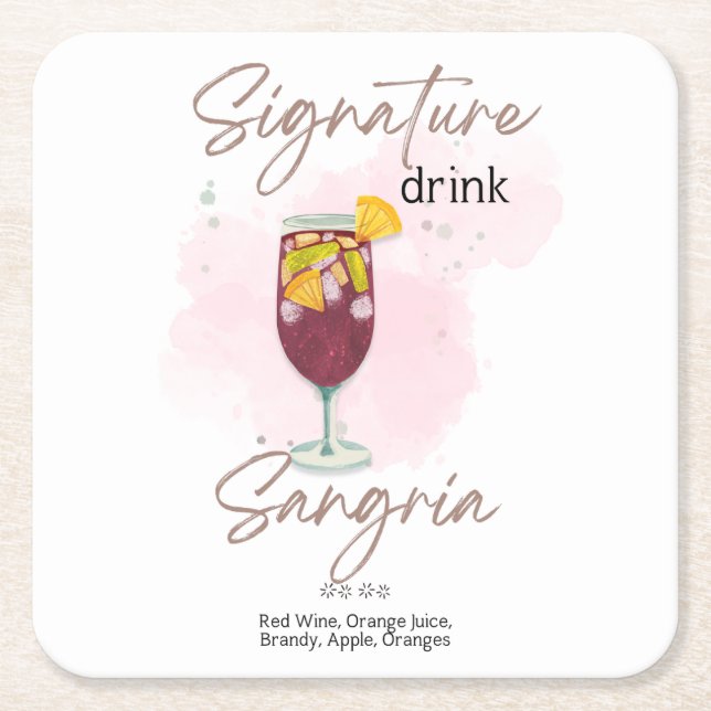 Watercolor Summer Cocktail Square Paper Coaster (Front)