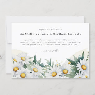 Watercolor summer daisies wedding invitation