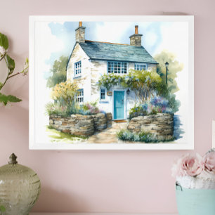 Watercolor Summer English Cottage Poster