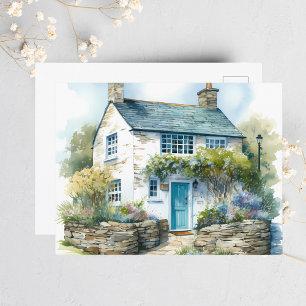 Watercolor Summer English Country Cottage Postcard