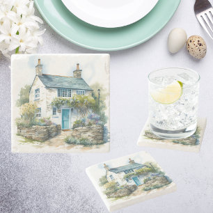 Watercolor Summer English Country Cottage Stone Coaster