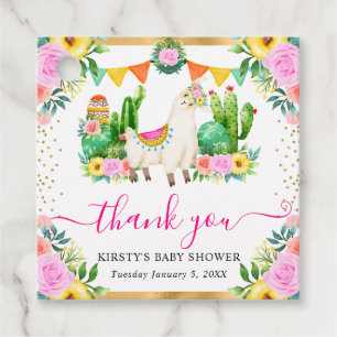 Watercolor Summer Floral Llama Baby Shower Favour Tags