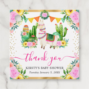 Watercolor Summer Floral Llama Baby Shower Favour Tags