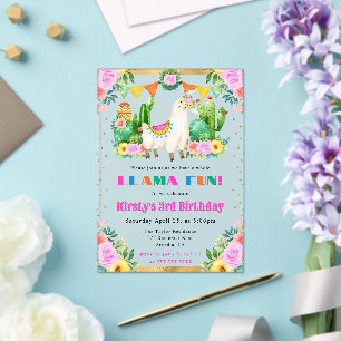 Watercolor Summer Floral Llamas Kids Birthday Acrylic Invitations