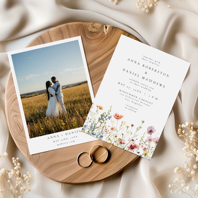 Watercolor Summer Floral Photo Wedding Invitation (Creator Uploaded)
