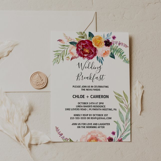 Watercolor Summer Floral Wedding Breakfast Invitation (Creator Uploaded)