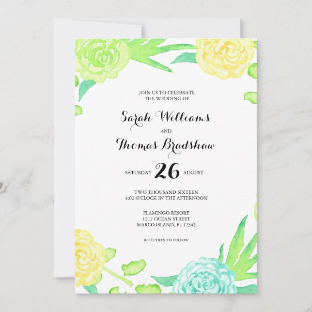 Watercolor Summer Flowers Wedding Invitation (Front)