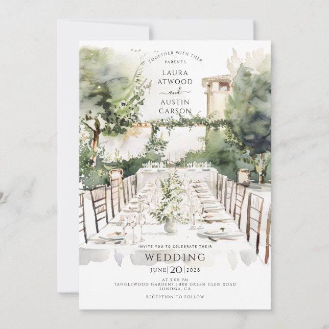 Watercolor Summer Garden Wedding Invitation (Front)