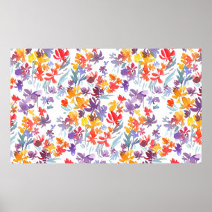 Watercolor summer meadow flowers seamless pattern poster