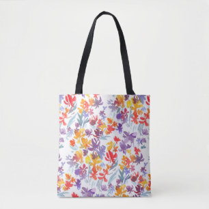 Watercolor summer meadow flowers seamless pattern tote bag