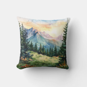 Watercolor Summer Mountain Cushion