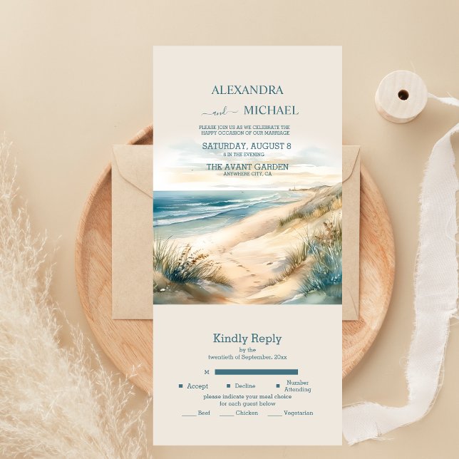 Watercolor Summer Ocean Beach Wedding All In One Invitation (Creator Uploaded)