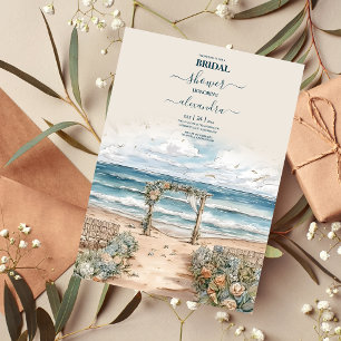 Watercolor Summer Ocean Beach Wedding Invitation