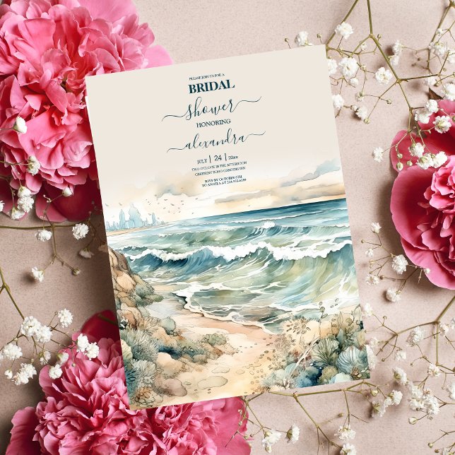 Watercolor Summer Ocean Beach Wedding Invitation (Creator Uploaded)